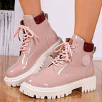 Women's Platform Ankle Boots – Patent Finish, Padded Collar – view 1
