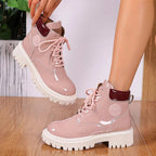 Women's Platform Ankle Boots – Patent Finish, Padded Collar – view 2