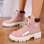 Women's Platform Ankle Boots – Patent Finish, Padded Collar – view 3