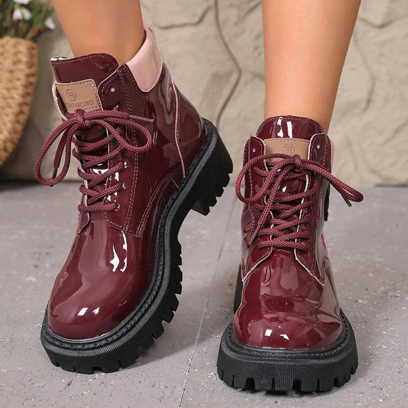 Women's Platform Ankle Boots – Patent Finish, Padded Collar – view 4