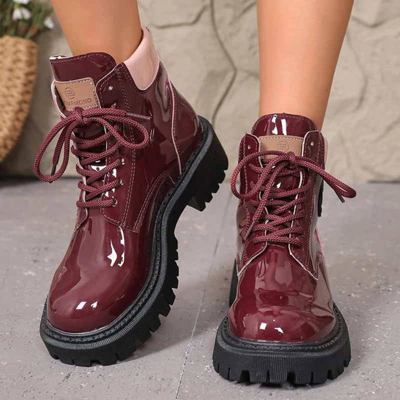 Women's Platform Ankle Boots – Patent Finish, Padded Collar – view 4