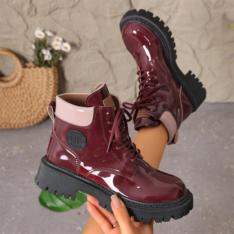 Women's Platform Ankle Boots – Patent Finish, Padded Collar – view 5