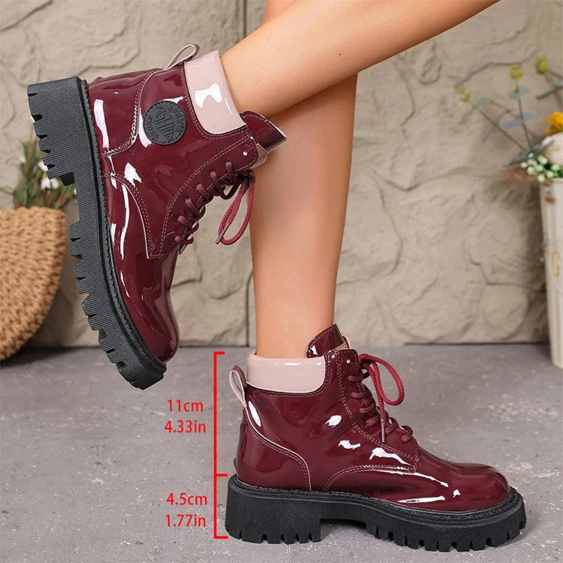 Women's Platform Ankle Boots – Patent Finish, Padded Collar – view 6