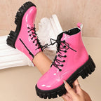Women's Combat Boots – Patent Finish, Inside Zipper – view 1
