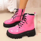Women's Combat Boots – Patent Finish, Inside Zipper – view 3