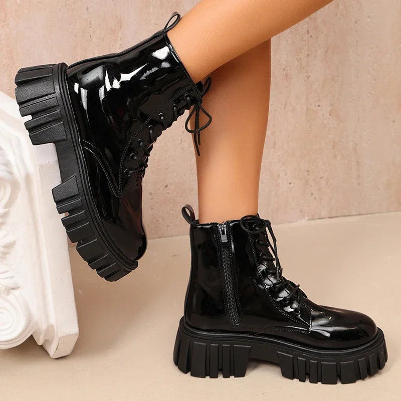 Women's Combat Boots – Patent Finish, Inside Zipper – view 5
