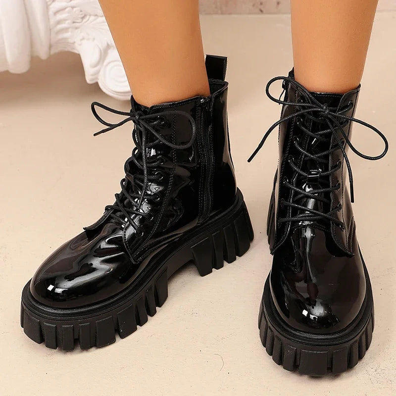 Women's Combat Boots – Patent Finish, Inside Zipper – view 6