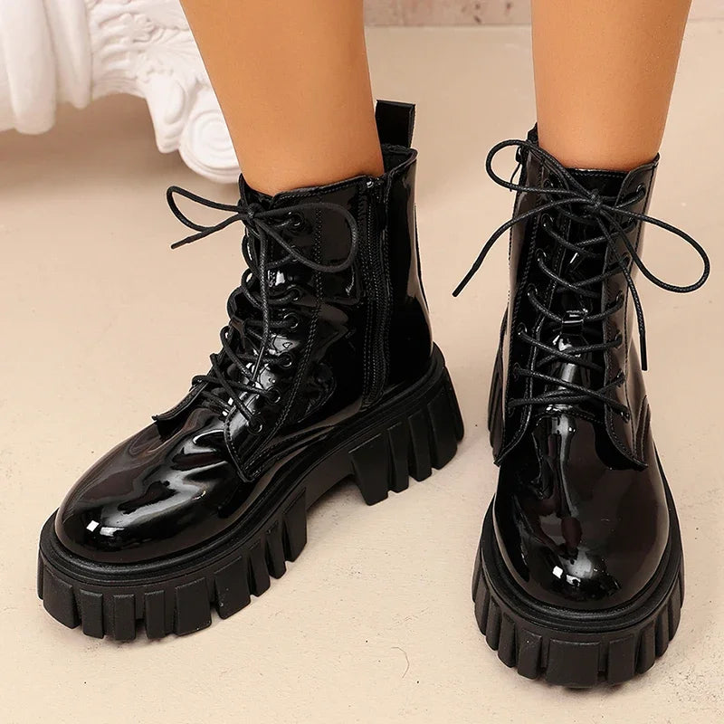 Women's Combat Boots – Patent Finish, Inside Zipper – view 6