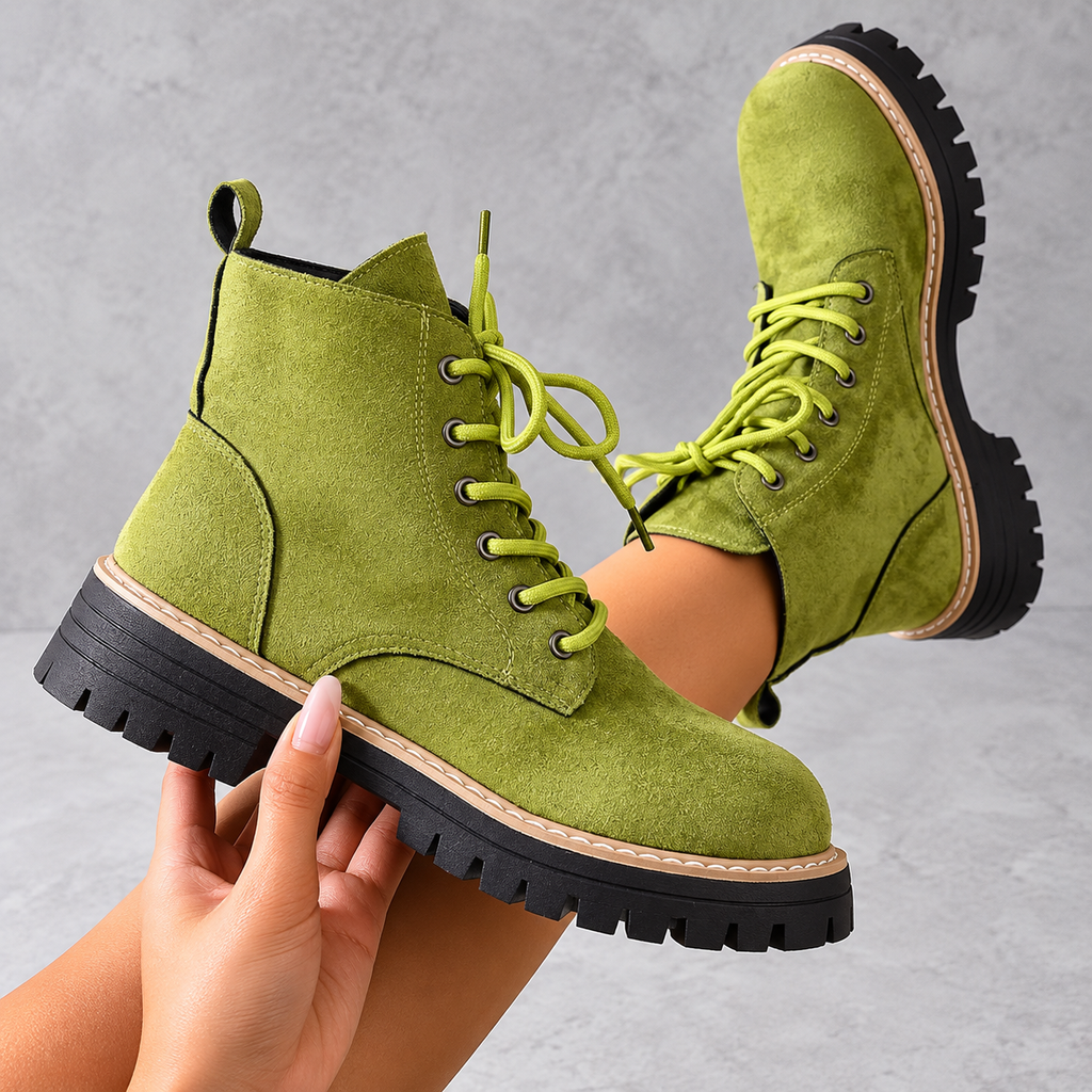 Women's Combat Boots – Faux Suede, Lace-Up, Contrast Stitching – view 5