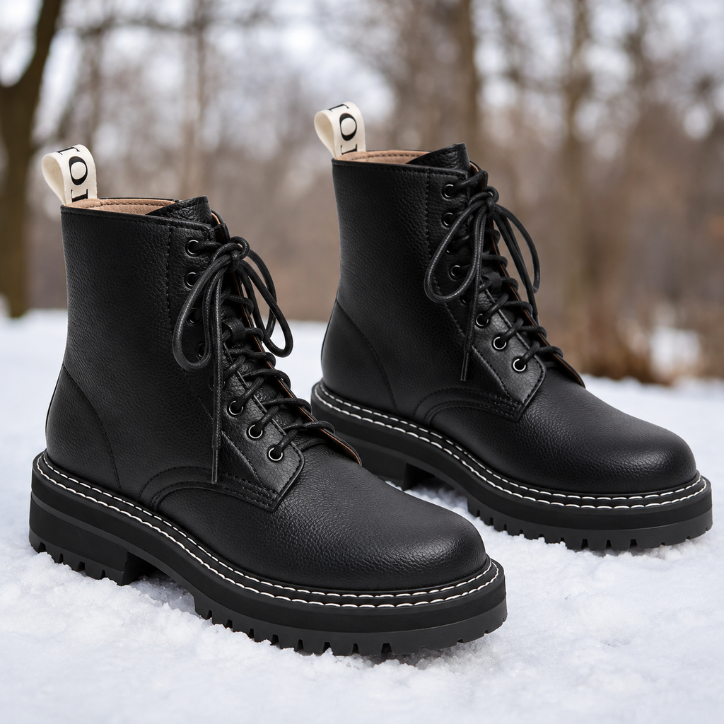 Women's Lace-Up Boots – Pebble Texture, Contrast Stitching – view 4