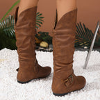 Women's Riding Boots in Light Brown – Knee High, Slouchy, Buckle