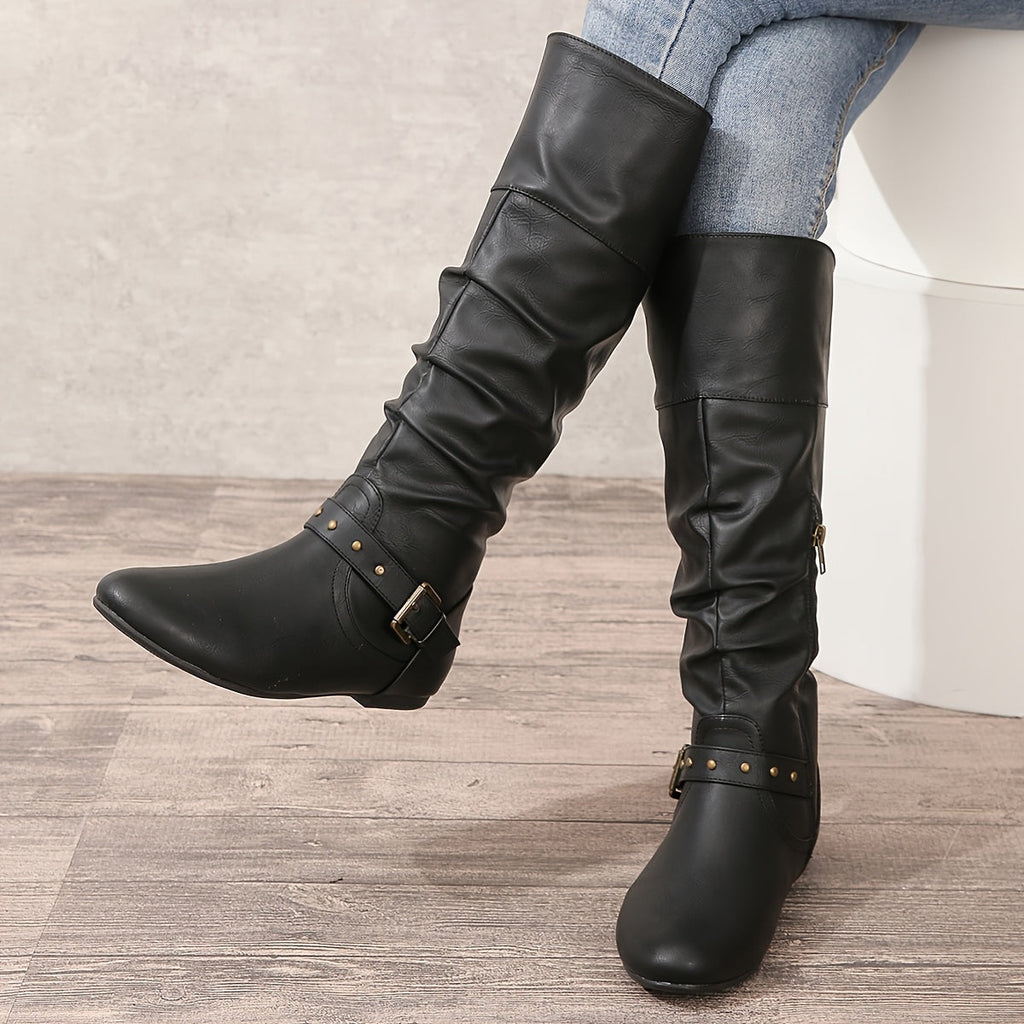 Women's Riding Boots – Knee High, Slouchy, Buckle – view 8
