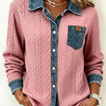 Women's Button-Up Shirt in Pink – Textured, Contrast Trim
