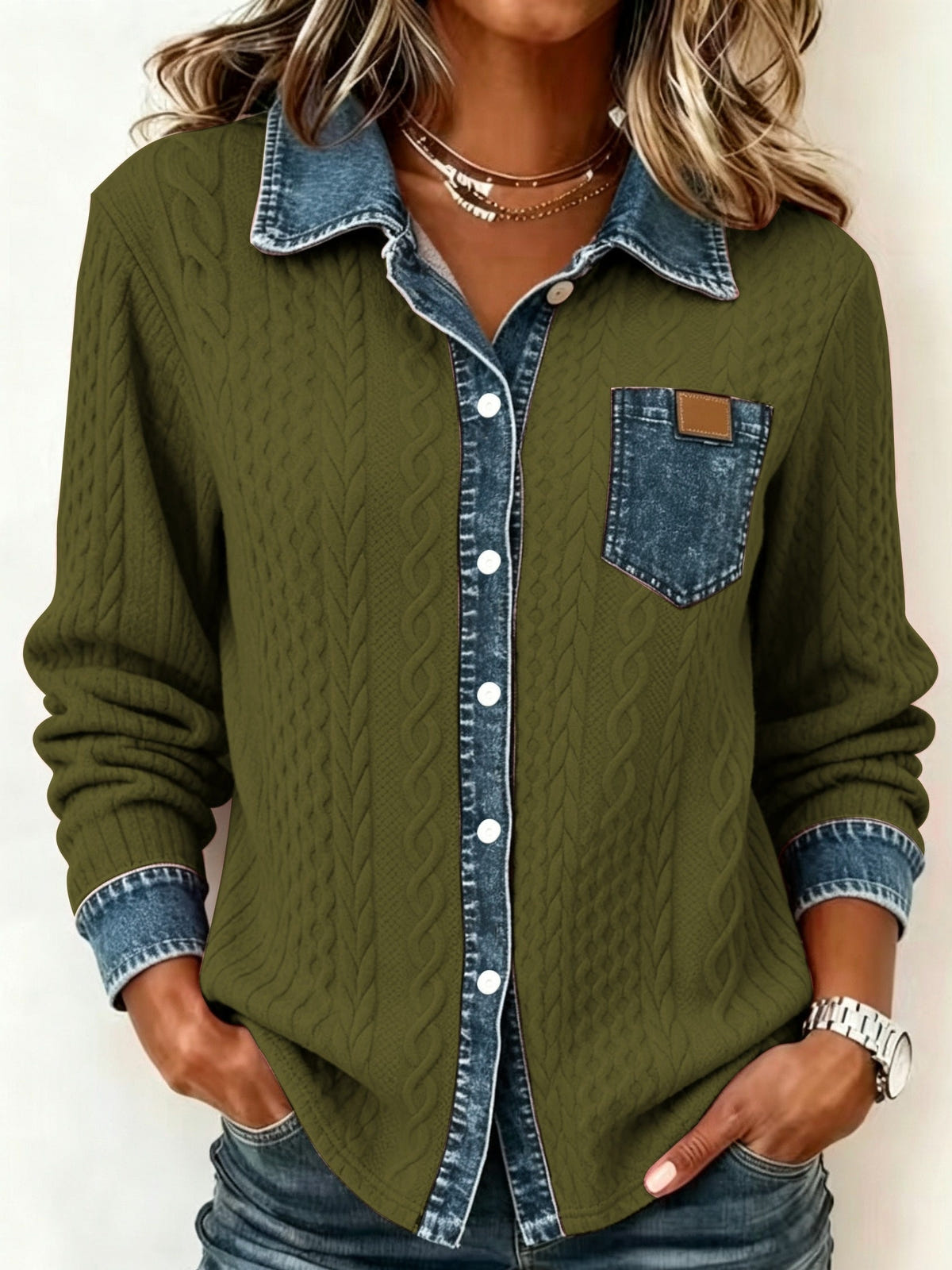 Women's Button-Up Shirt – Textured, Contrast Trim – view 11