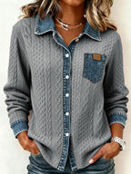 Women's Button-Up Shirt – Textured, Contrast Trim – view 18
