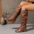 Women's Tall Boots in Light Brown – Slouchy, Buckle, Block Heel