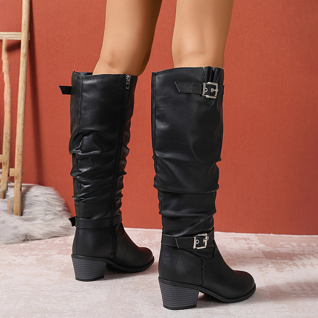 Women's Tall Boots – Slouchy, Buckle, Block Heel – view 2