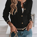 Women's Cable Knit Cardigan in Black – Gold-Tone Buttons