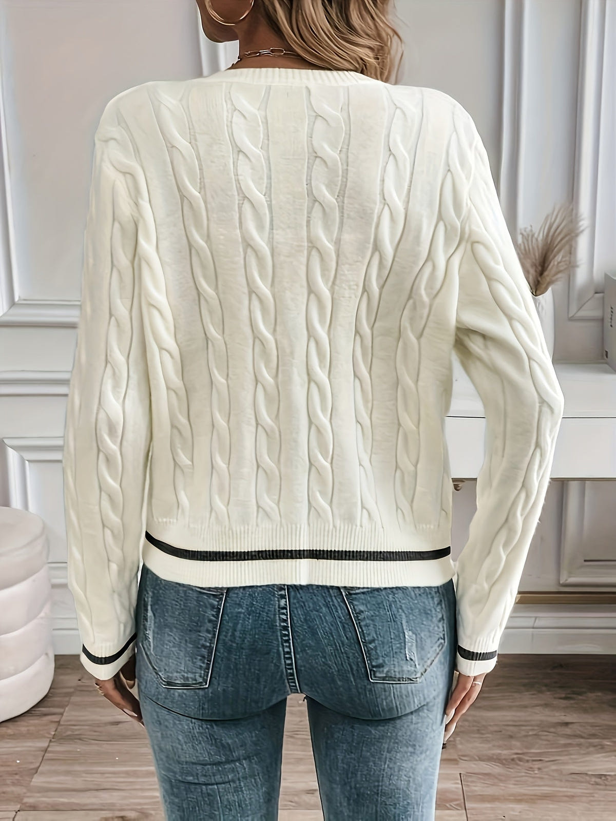 Women's Cable Knit Cardigan – Gold-Tone Buttons – view 8