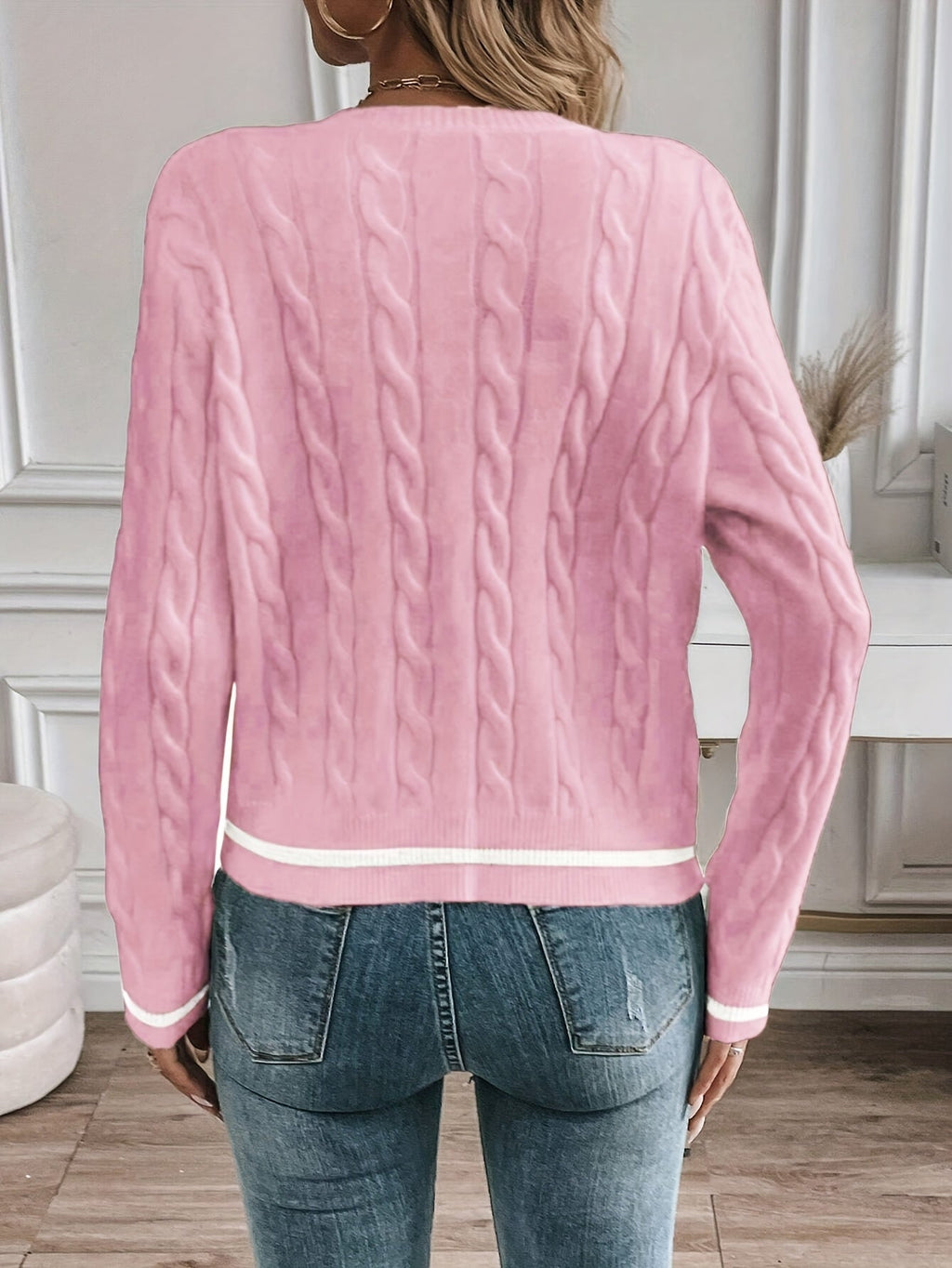 Women's Cable Knit Cardigan – Gold-Tone Buttons – view 20