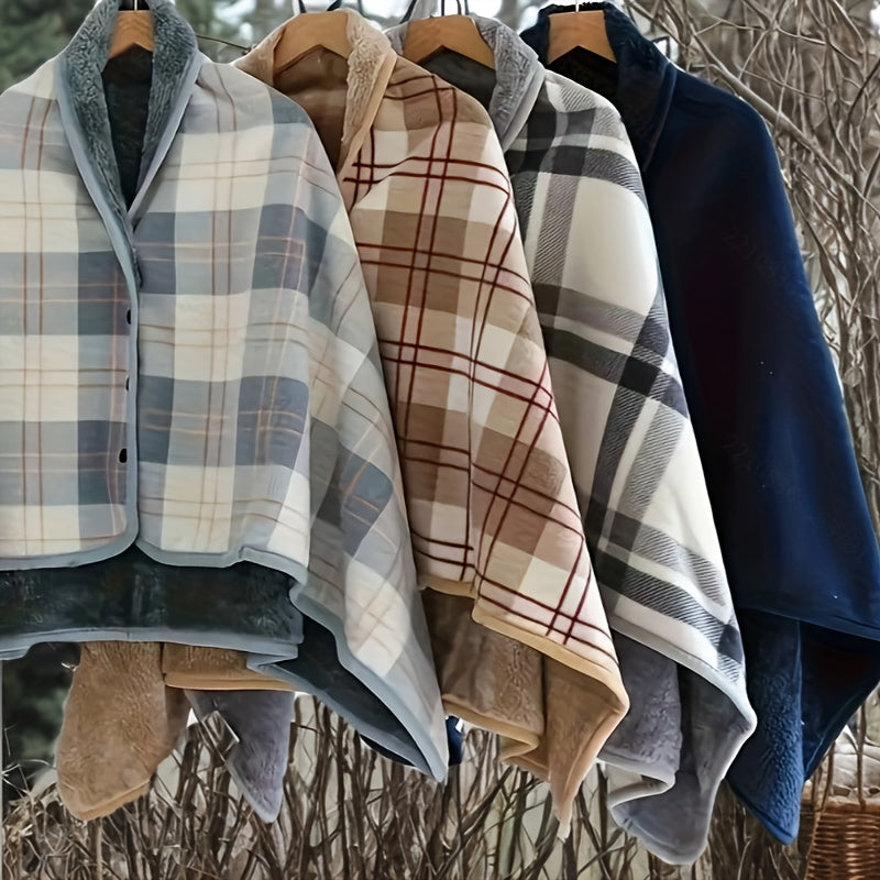 Women's Plaid Shawl Wrap – Button Front – view 2