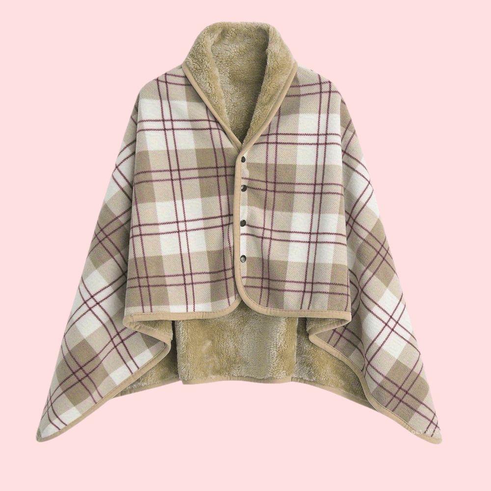 Women's Plaid Shawl Wrap – Button Front – view 7