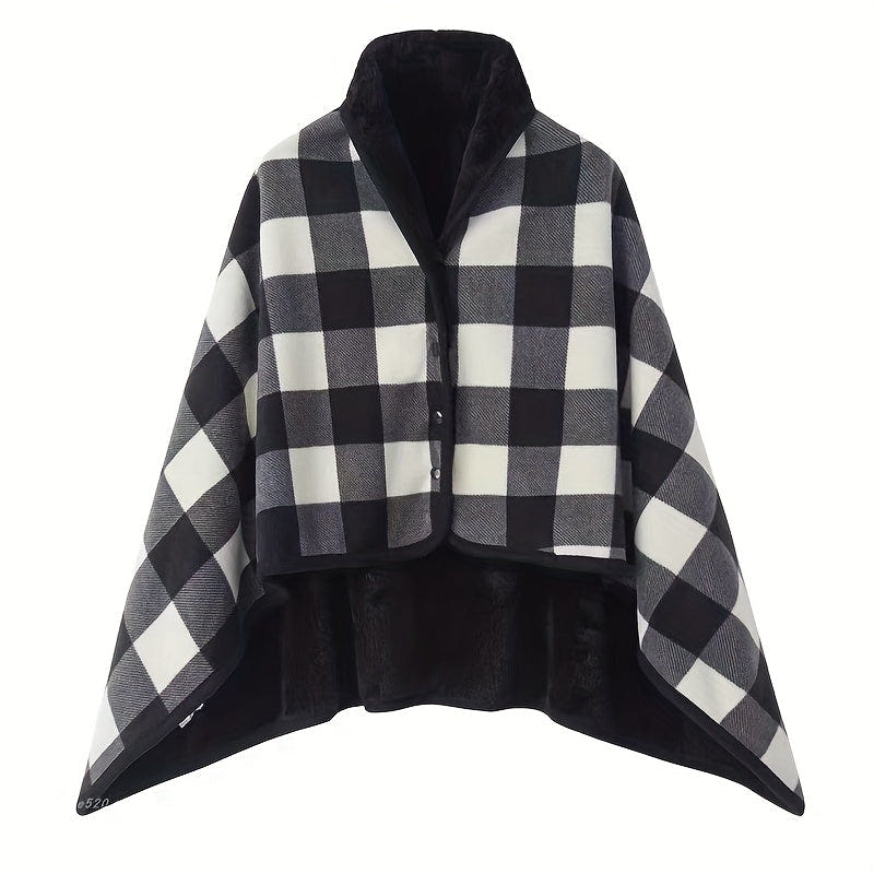 Women's Plaid Shawl Wrap – Button Front – view 8