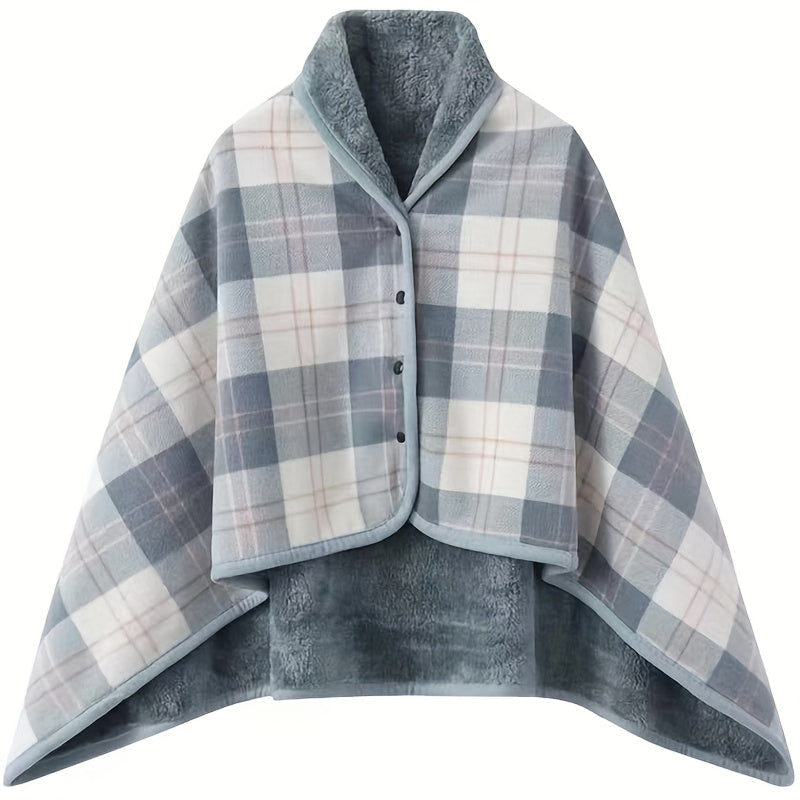 Women's Plaid Shawl Wrap – Button Front – view 10