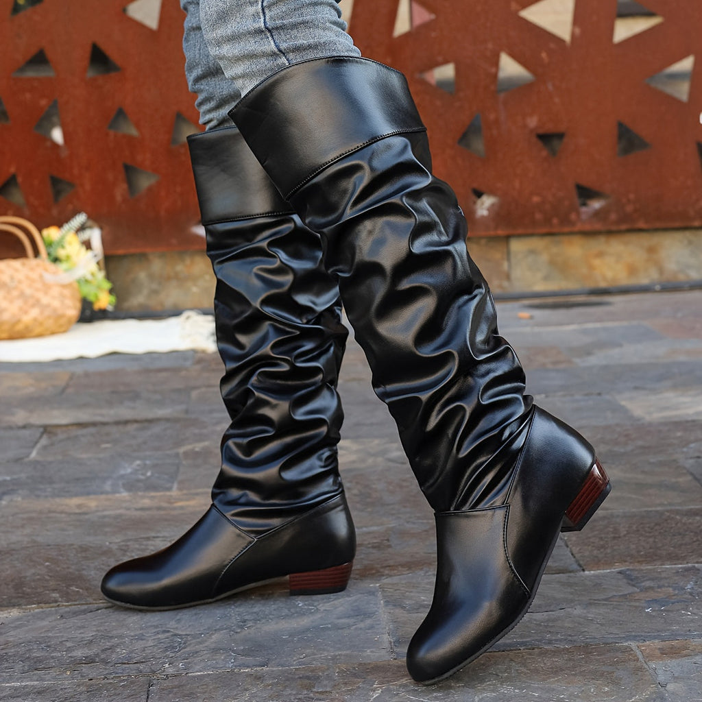 Women's Knee-High Boots – Slouchy, Low Heel – view 2