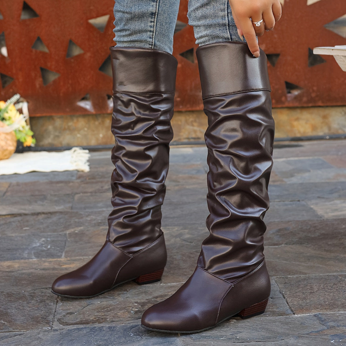 Women's Knee-High Boots – Slouchy, Low Heel – view 9