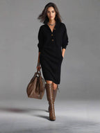 Women's Sweater Dress – Button Collar, Pockets – view 6