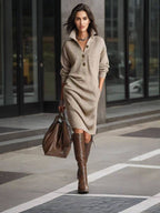 Women's Sweater Dress – Button Collar, Pockets – view 7