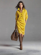 Women's Sweater Dress – Button Collar, Pockets – view 9