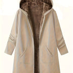 Women's Hooded Winter Coat in Khaki – Plush Lined, Longline