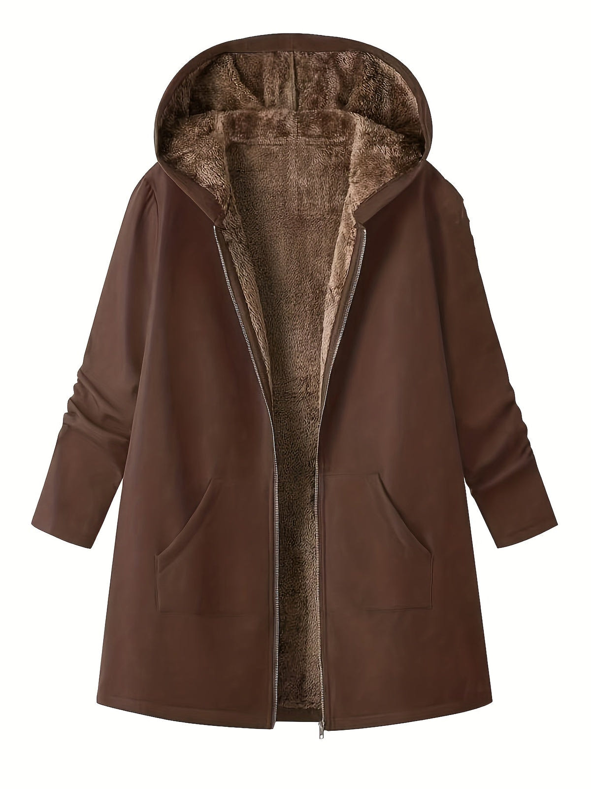 Women's Hooded Winter Coat – Plush Lined, Longline – view 8
