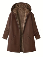 Women's Hooded Winter Coat – Plush Lined, Longline – view 8