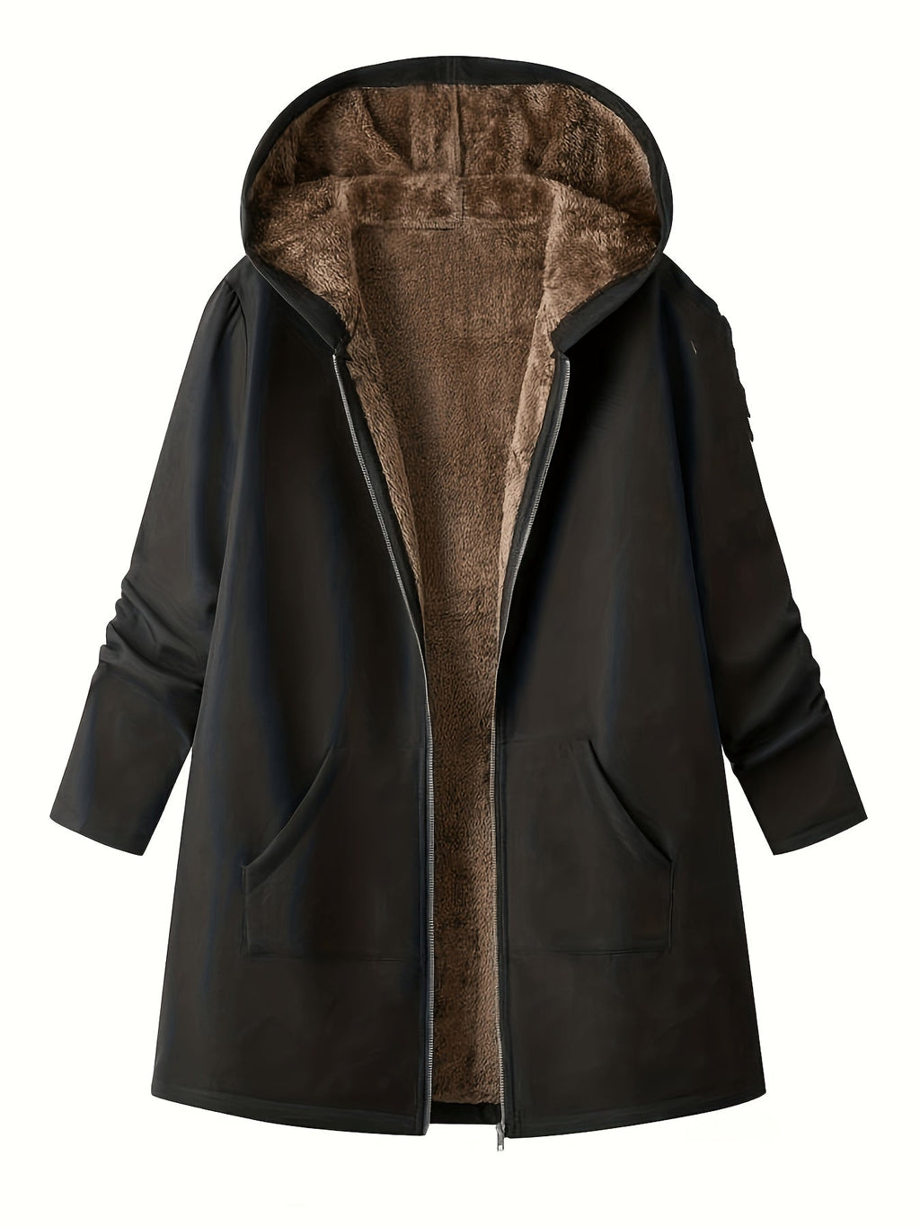 Women's Hooded Winter Coat – Plush Lined, Longline – view 16
