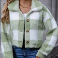 Women's Cropped Plaid Jacket in Light Green – Button Front
