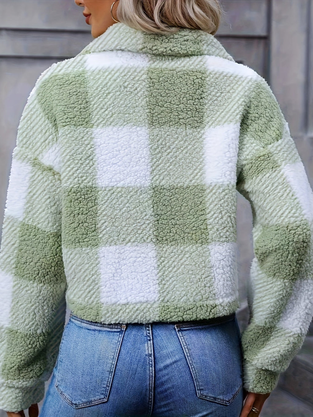 Women's Cropped Plaid Jacket – Button Front – view 3