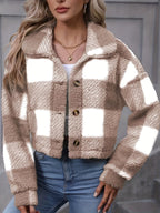 Women's Cropped Plaid Jacket – Button Front – view 10
