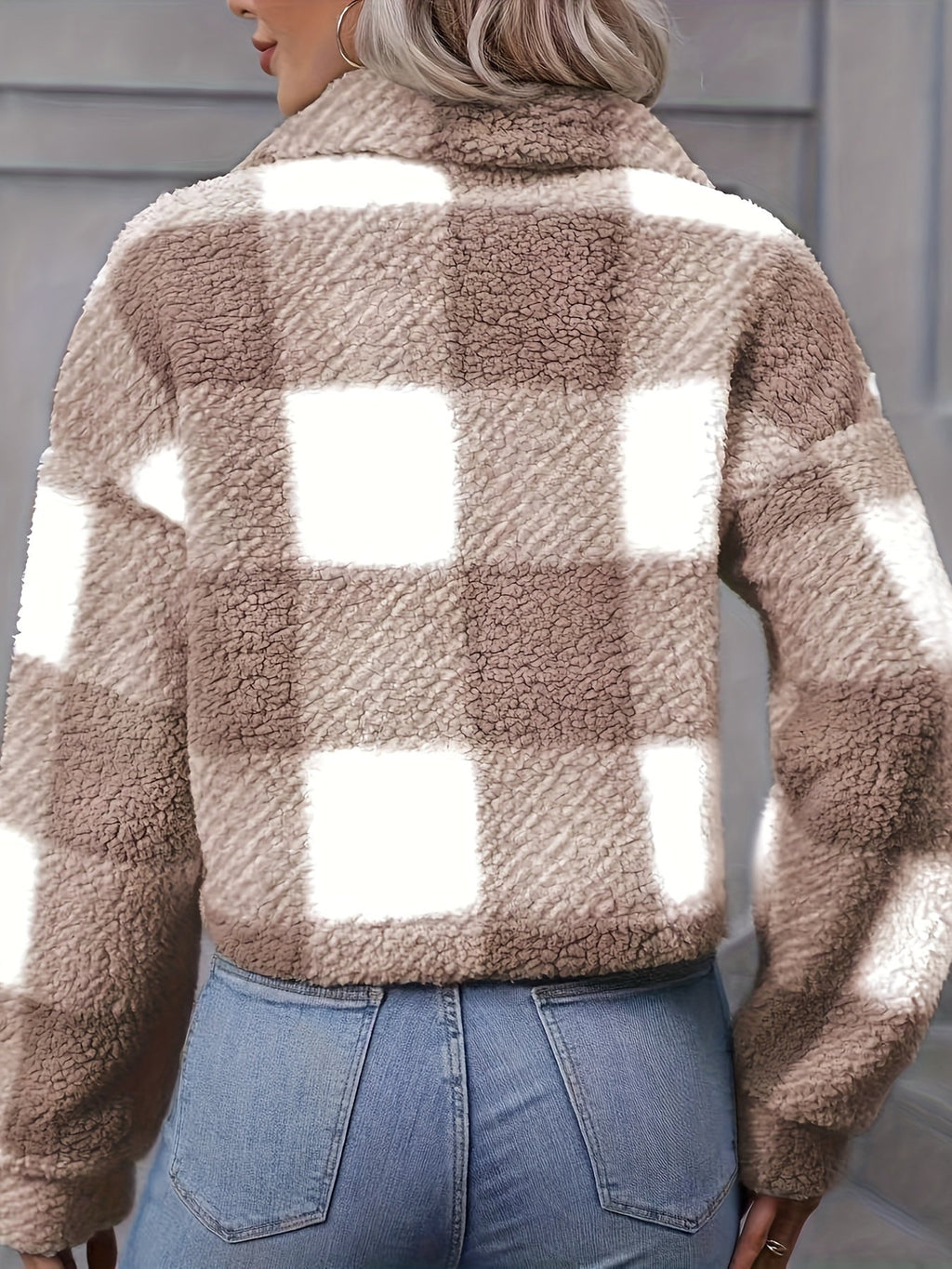 Women's Cropped Plaid Jacket – Button Front – view 11