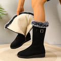 Women's Winter Boots in Black – Tall, Plush Trim, Buckle