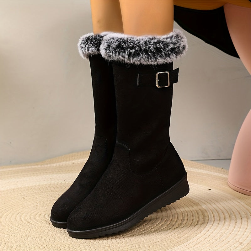 Women's Winter Boots – Tall, Plush Trim, Buckle – view 2