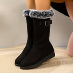 Women's Winter Boots – Tall, Plush Trim, Buckle – view 2