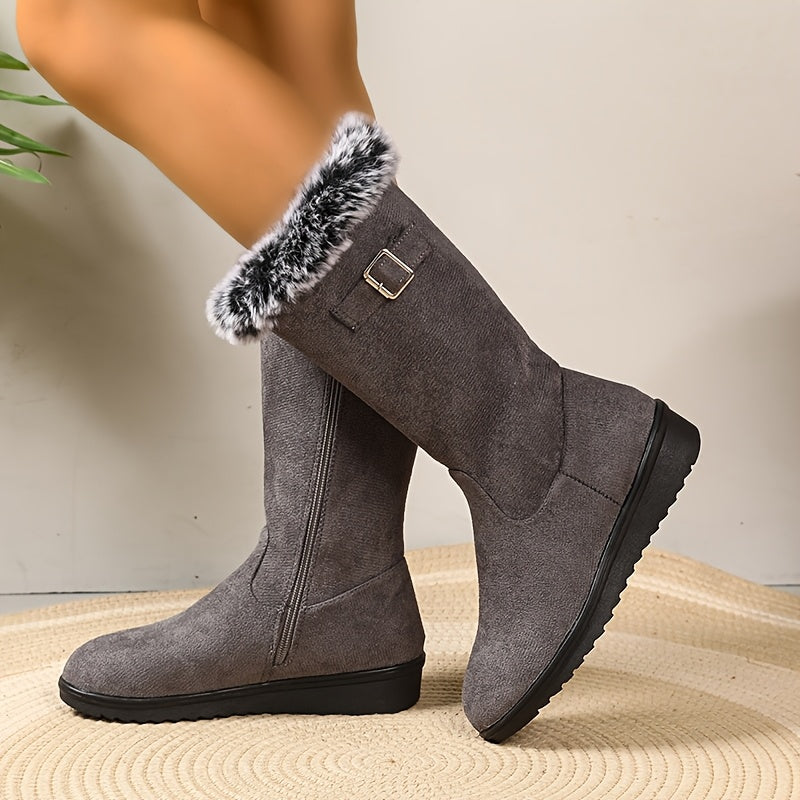 Women's Winter Boots – Tall, Plush Trim, Buckle – view 3