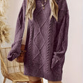 Women's Cable Knit Sweater Dress in Purple – Diamond Pattern