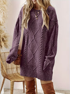 Women's Cable Knit Sweater Dress – Diamond Pattern – view 2
