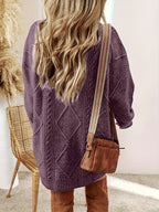 Women's Cable Knit Sweater Dress – Diamond Pattern – view 3