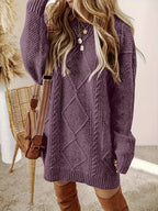 Women's Cable Knit Sweater Dress – Diamond Pattern – view 4