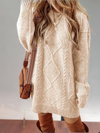 Women's Cable Knit Sweater Dress – Diamond Pattern – view 10